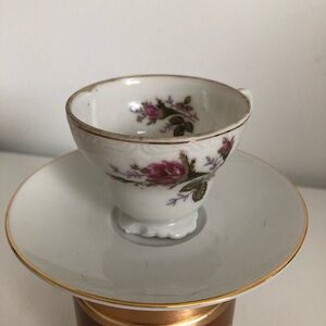 Antique Ucagco Tea Cup with Pink Roses and white Bavarian Saucer with gold rim